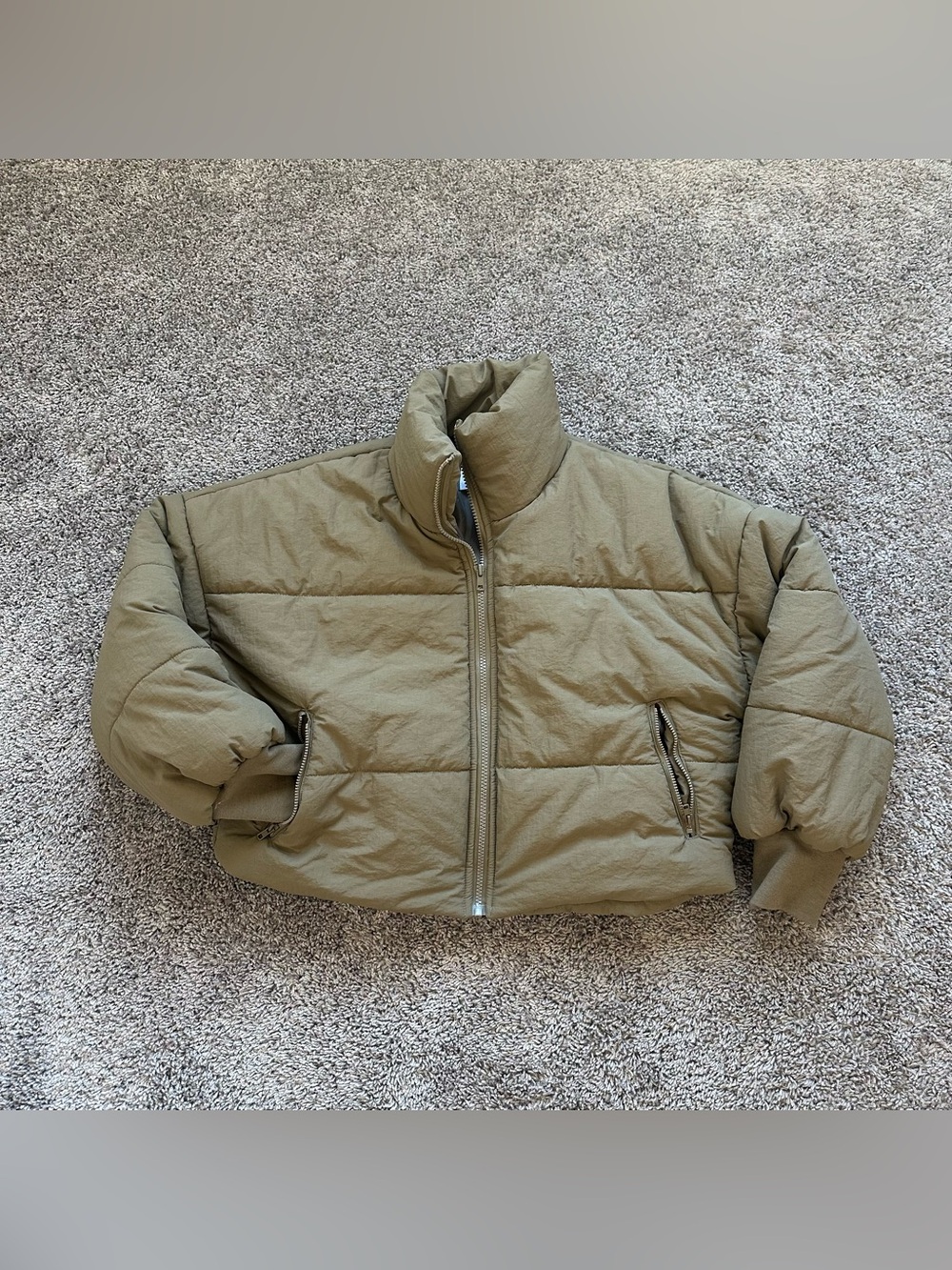 Le Lis Olive Green Quilted Puffer Jacket